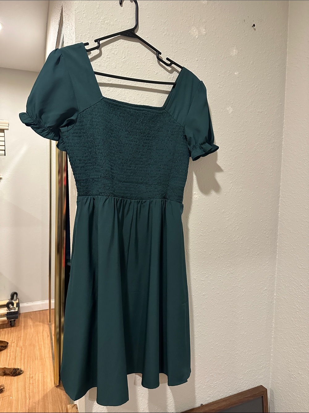 SHEIN Dark Teal Square Neck Puff Sleeve Mini Dress